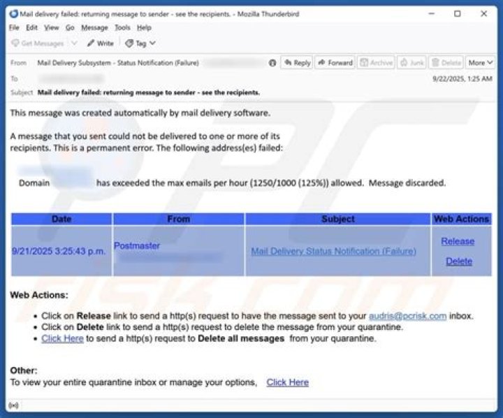 Has exceeded the max emails per hour?
