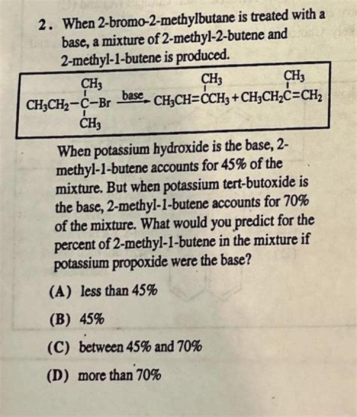 When 2-bromo-2-methylbutane is treated with a base?