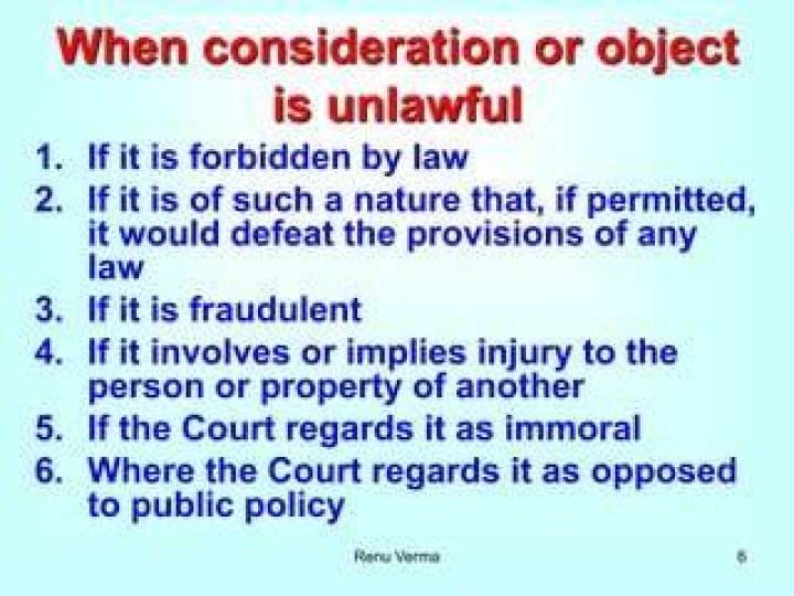 When consideration or object is unlawful?